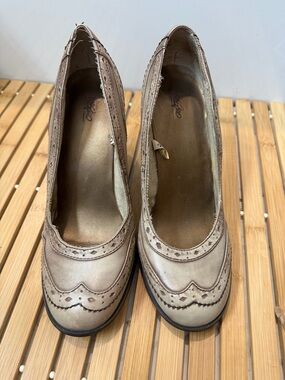 Mossimo Supply Co. Metallic Taupe Brogue Heel Pumps